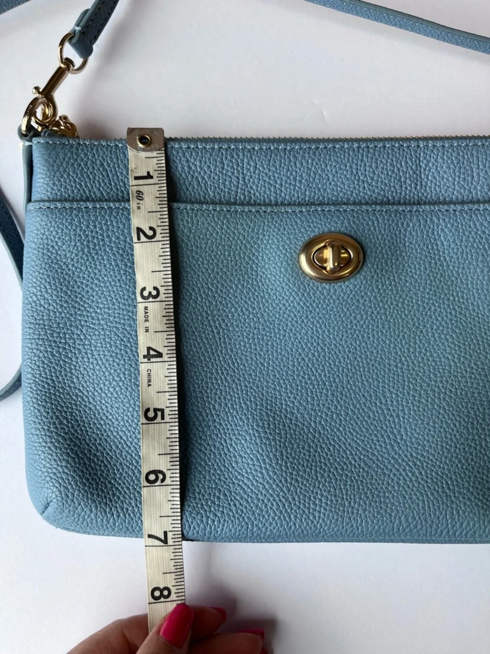 Coach Pebble Polly Blue Leather Crossbody Bag
